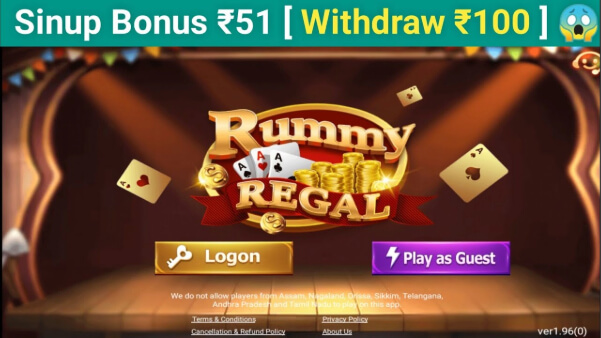 RUMMY REGAL Android app interface